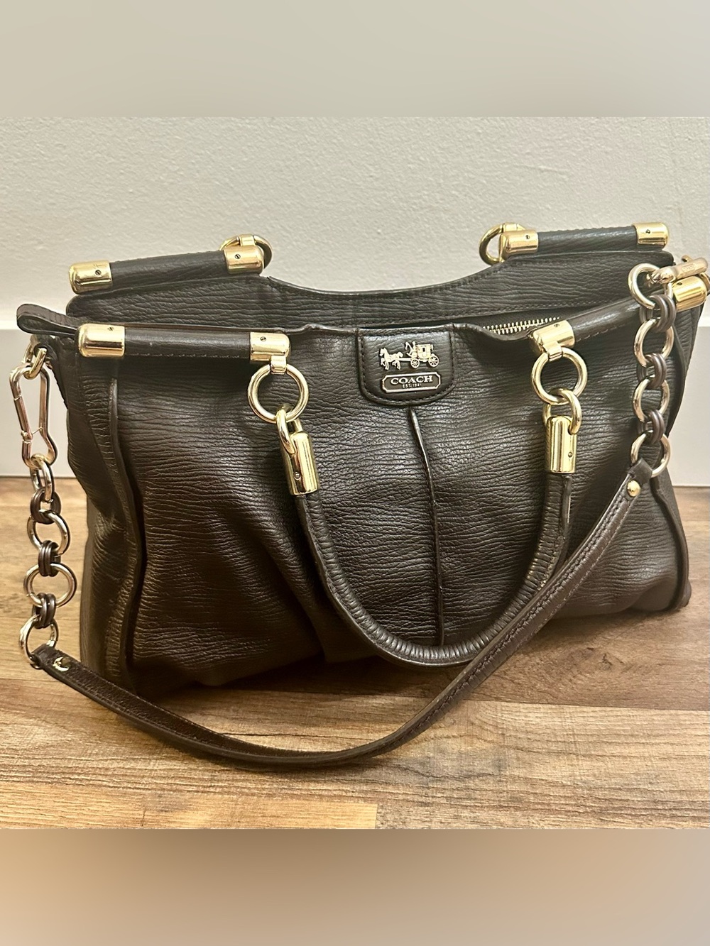 Coach Madison Pinnacle Carrie Satchel 21503 Espresso Brown Crossbody Shoulder